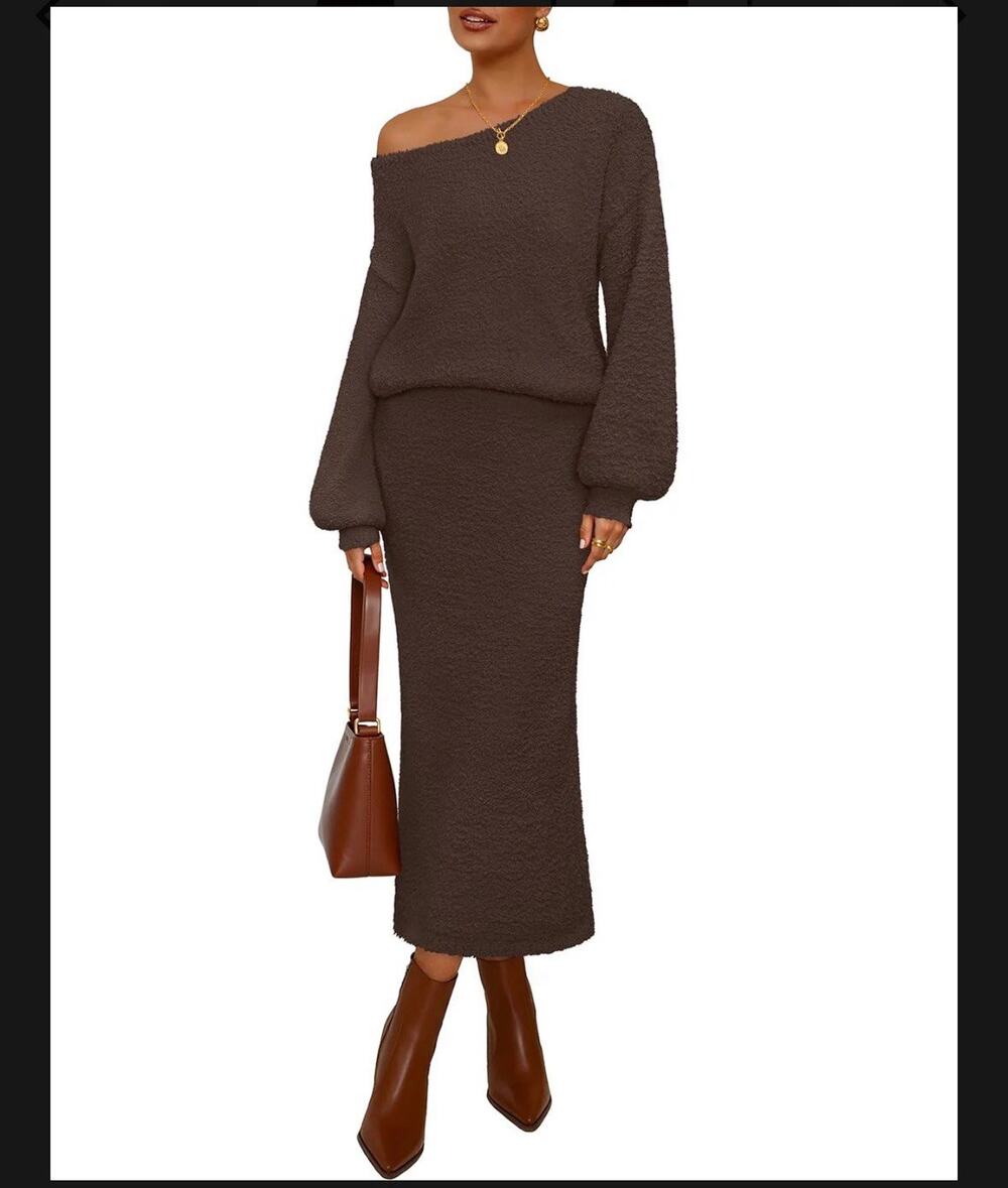 Off-Shoulder Brown Midi Dress